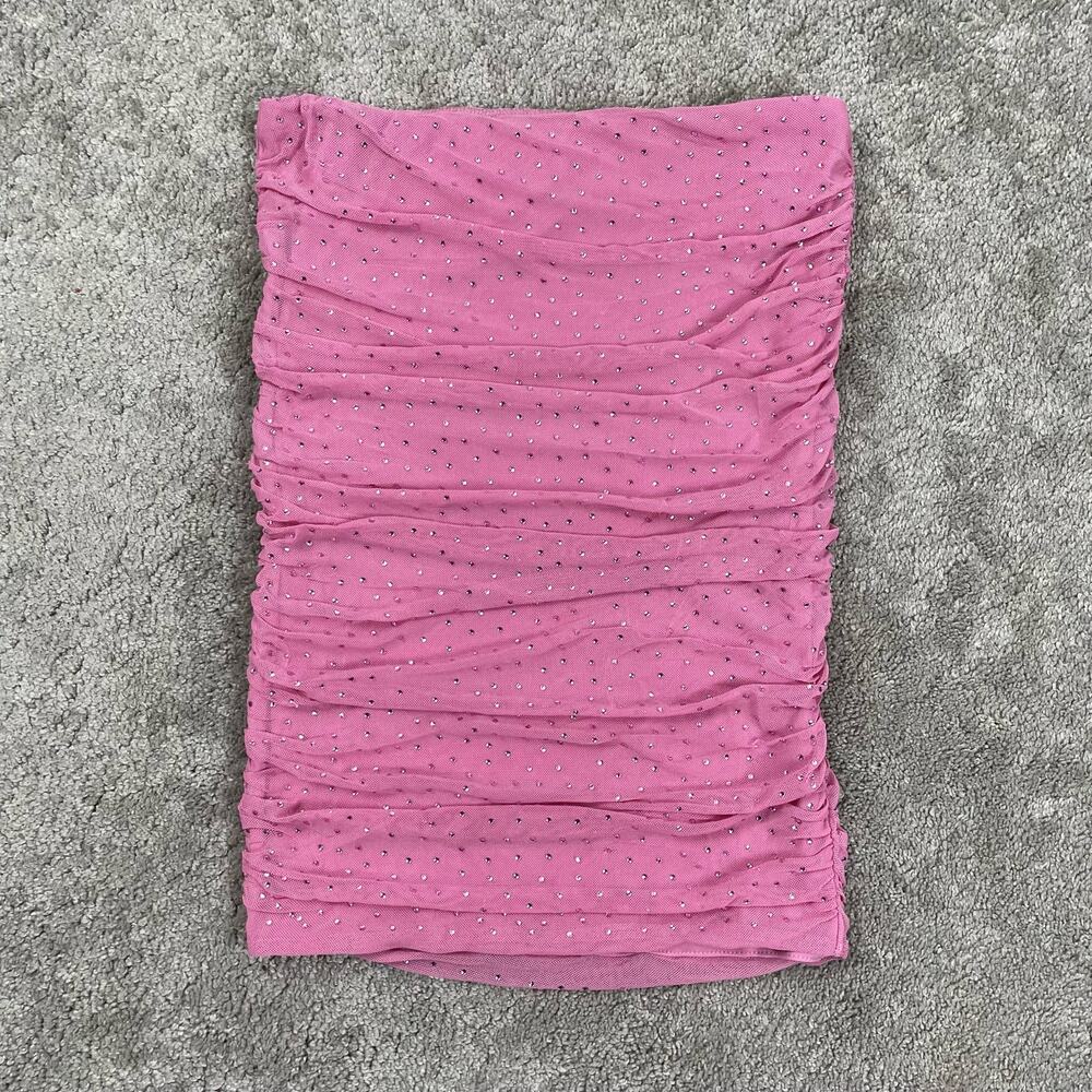 AFRM Skirt Small Pink Rhinestone Desani Dotted Ruched Mini Rave Clubwear Bling